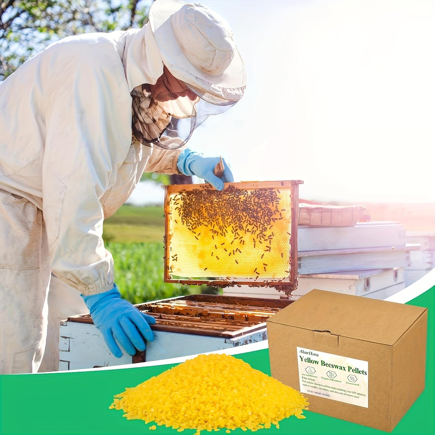 10LB Yellow Pellet Beeswax for Candles - Premium Scented Wax Material with Mild Non-Irritating Fragrance - Ideal for Making Container & Scented Candles - Suitable for Adults, Beginners.Valentine's Day
