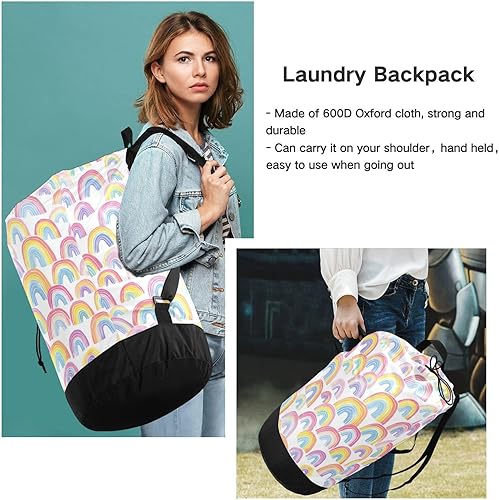 Vista 179 de Mochila de lavandería con correas ajustables para el hombro, bolsa de lavandería sucia para viajes, campamento, universidad, resistente, Rosa floral