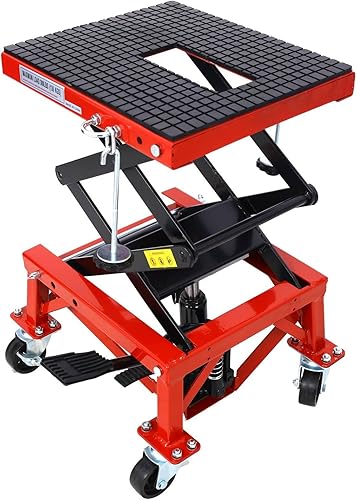 Miniatura 10 de Gato hidráulico de elevación de motocicleta de alta resistencia de 300 libras con 4 ruedas para bicicletas pequeñas de cross, mesa elevadora de