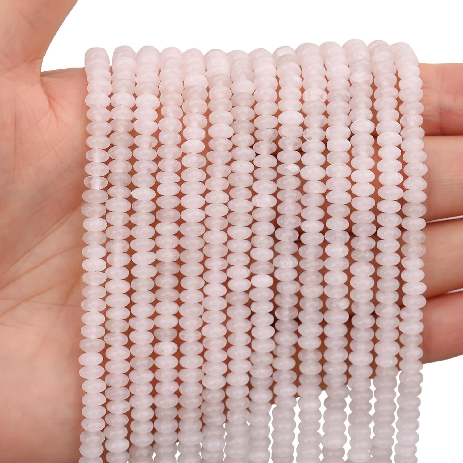 BONNY BOXX 1 Strand (150PCs) Natural 2 * 4mm White Jade Rondelle Beads, Natural Abacus Disk Stone Beads Loose Spacer Gemstone for DIY Bracelet Necklace Jewelry Making