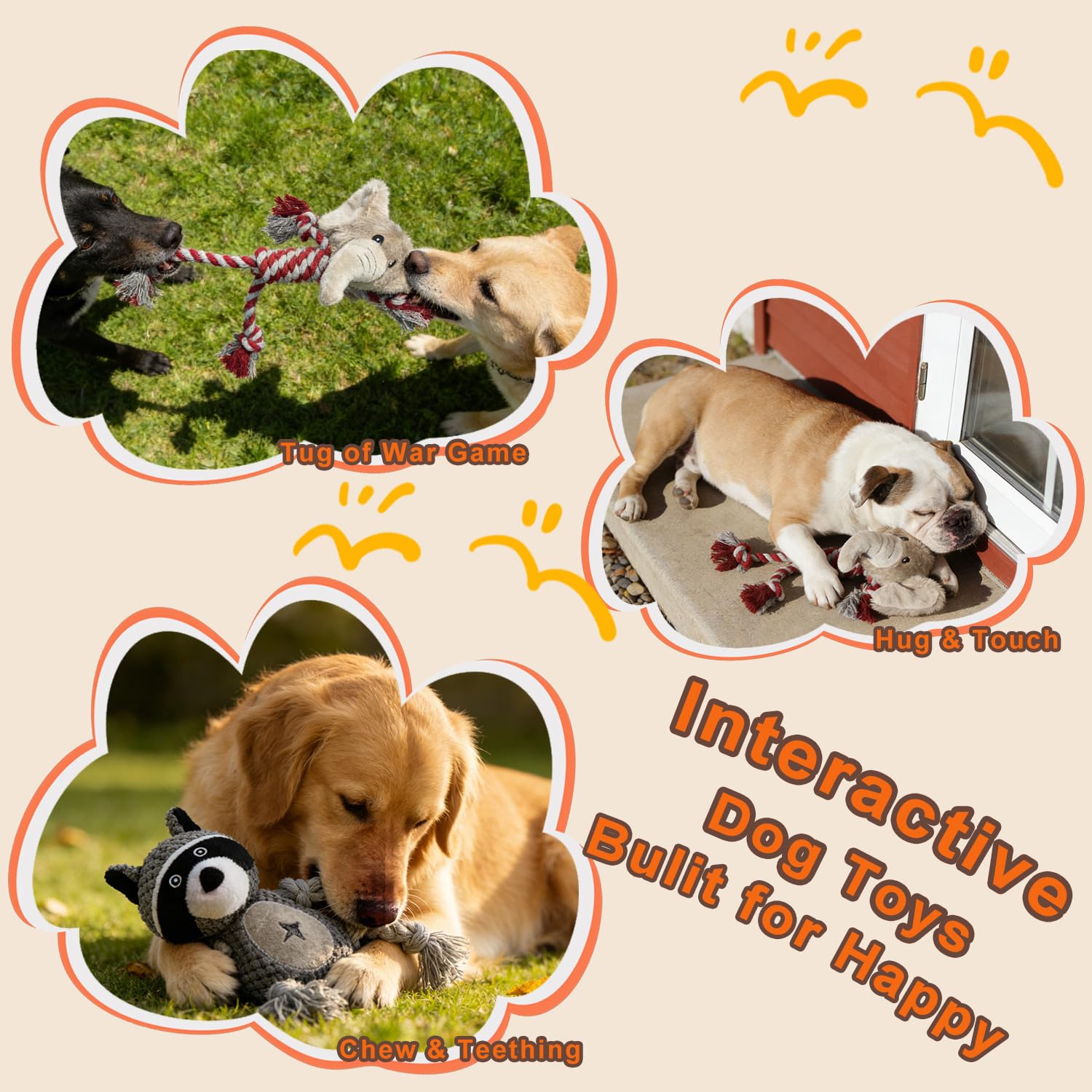 Hundespielzeug aus Seil, um sie beschäftigt zu halten – Tauziehen Hundespielzeug gegen Langeweile, Plüsch, interaktives, quietschendes Welpenspielzeug für kleine, mittelgroße und große Hunde