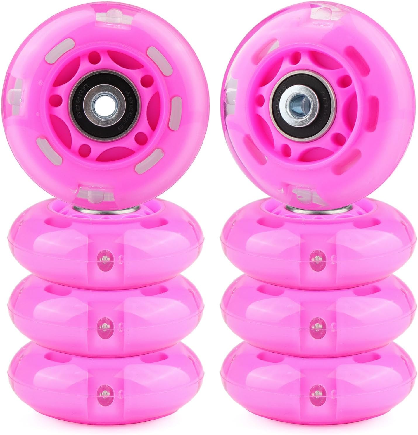 Inline Skate Wheels Light Up 85A Indoor Outdoor Replacement Wheels with ABEC-7 Bearings for Kids & Children Beginner Inline Skates, Pack of 8 (Black, 76mm)