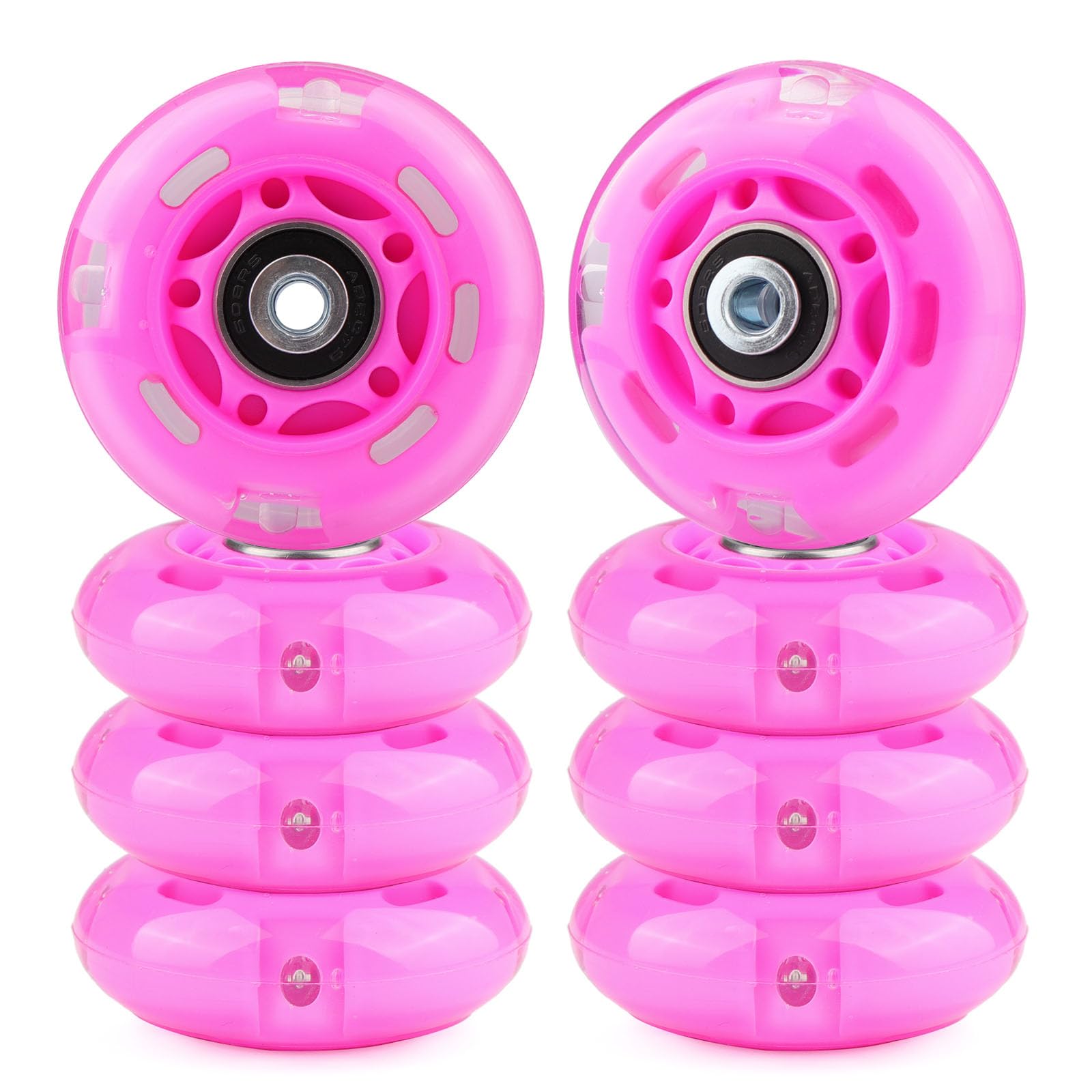 Gladeer Inline Skate Wheels Light Up 85A Indoor Outdoor Replacement Wheels with ABEC-7 Bearings for Kids & Children Beginner Inline Skates, Pack of 8 (Pink, 64mm)