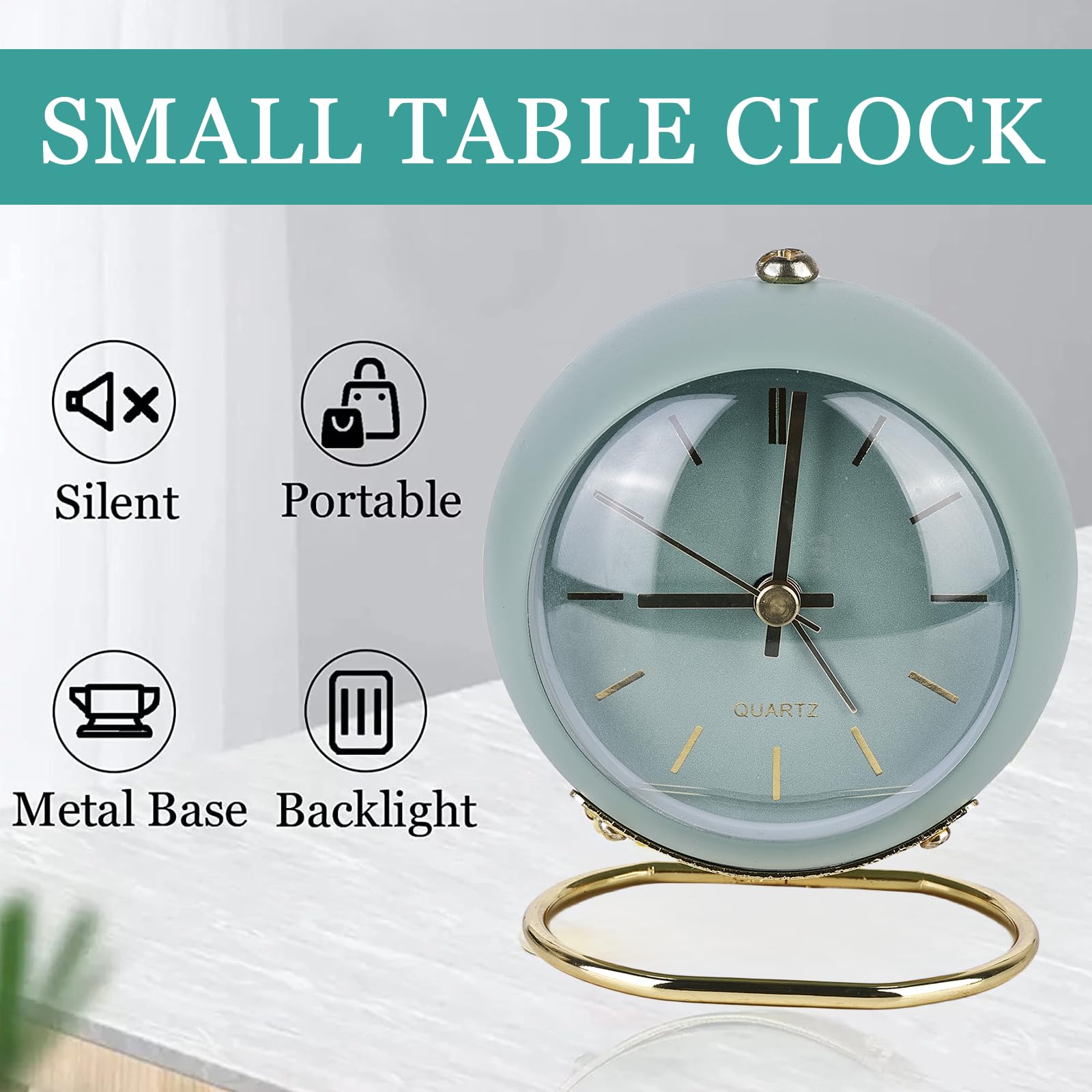 AYRELY 8,9-Cm Analoge Wekker - Stil, Geruisloos Bedbureauklok met Retro Design, Verstelbare Hoek, Batterij Aangedreven, Tafelklok met Licht (Paars