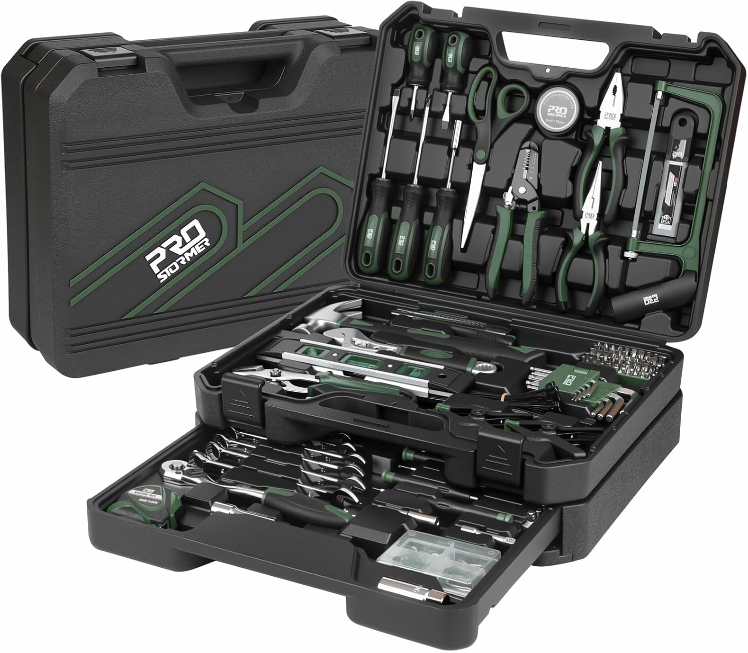 Prostormer 269-Piece Tool Set, Complete Tool Kit for Home, Auto and Mechanics Repair, General Household Hand Tool Box with Drawer for Men & Women (Green)