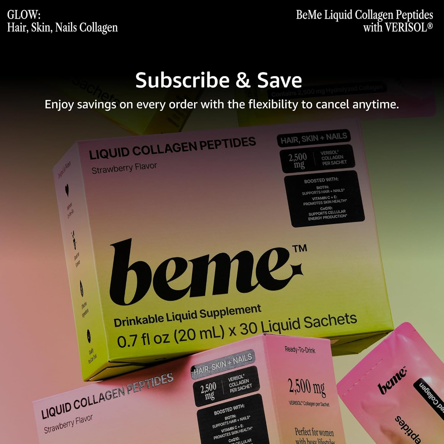 BeMe Liquid Collagen for Women - 2500mg Verisol Collagen Liquid with Biotin, CoQ10 & Vitamin C - Clinically Proven Collagen Peptides for Hair, Skin & Nails 0.7fl oz (20ml) x 15 Sachets (Strawberry) - Image 10