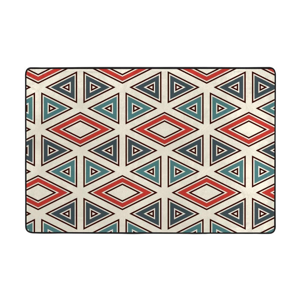 Tapis tribal ethnique géométrique en velours corail pour salon élégant Ruchen