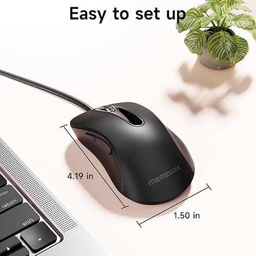 Miniatura 6 de memzuoix Ratón con cable, ratón USB para computadora de 1400 DPI, mouse óptico móvil de diseño ergonómico con cable de 5 pies para laptop, PC,