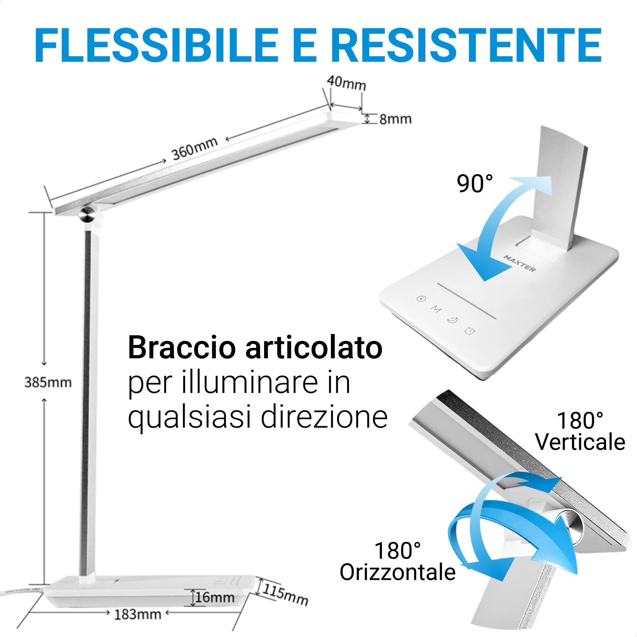 Lampada Da Tavolo LED Con Batteria 2500mAh, 5 Luci & 10 Livelli, Ricarica USB, Timer - Senza Fili, Perfetta Per Studio, Lettura, Notte - Foto 2