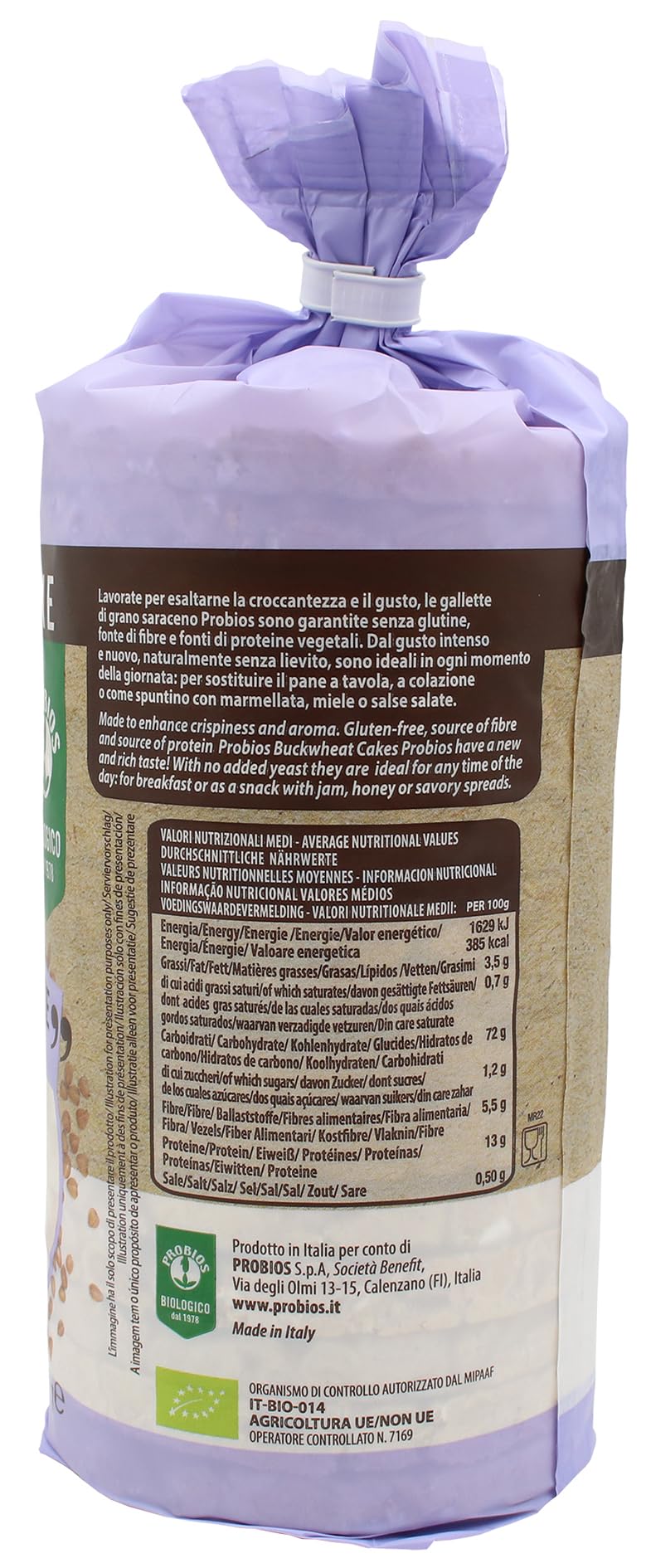 Probios Gallette di Grano Saraceno Biologiche - Croccanti e Gustose Senza Glutine - Fonte di Fibre e Proteine ​​Vegetali - Confezione da 12 da 100g