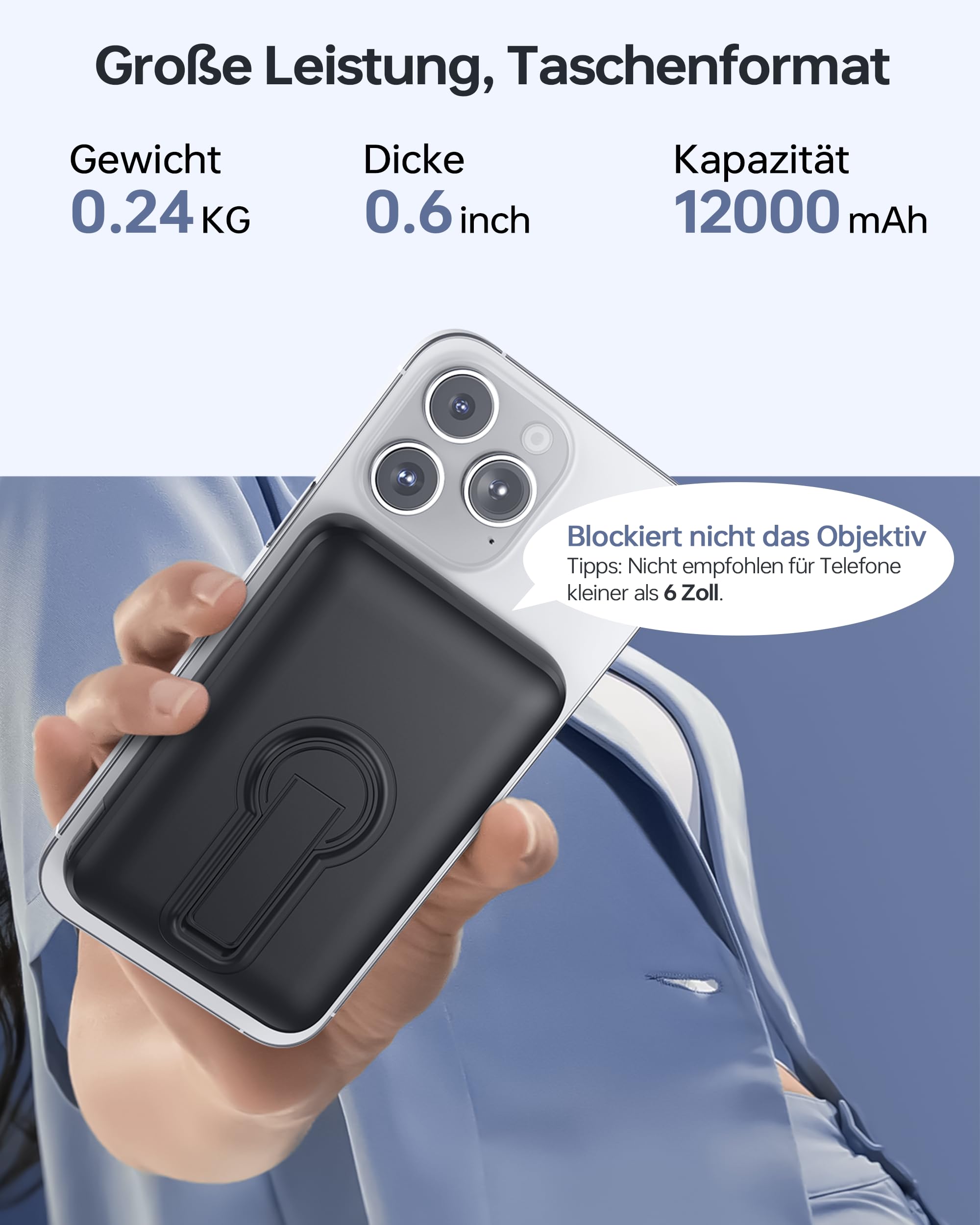 Powerbank für Magsafe, 12000mAh Magnetische Power Bank, PD 22.5W USB-A Ausgabe, Kabelloses Tragbares Ladegerät mit Typ-C-Eingang und Ausgang, LED-Anzeige für iPhone 17/16/15/14/13/12 Serie
