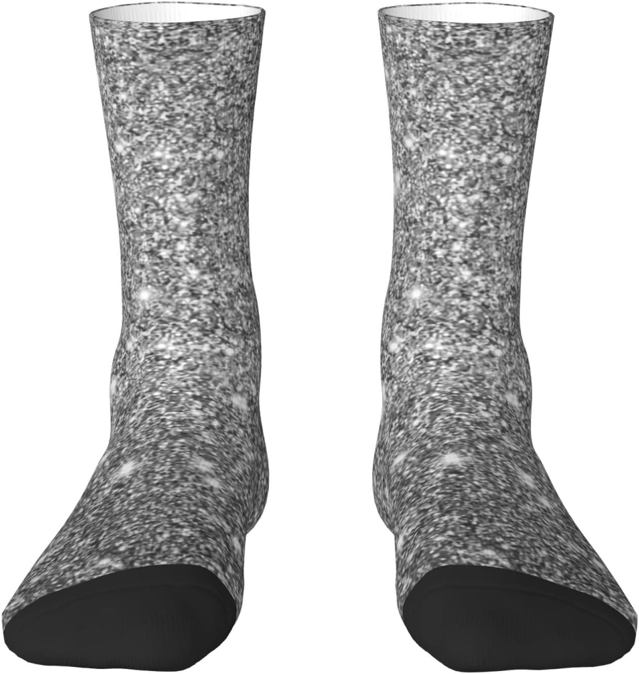 Silver Glitter Sparkles Crew Socks For Men/Women Gifts,Unisex Novelty Casual Dress Socks White - Image 3