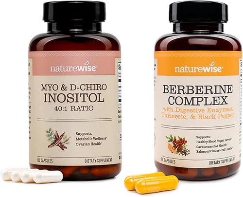 NatureWise Suplementos de fertilidad de mio-inositol y D-quiro inositol para mujeres, proporción 401 suministro de 30 días + berberina 1000 mg -