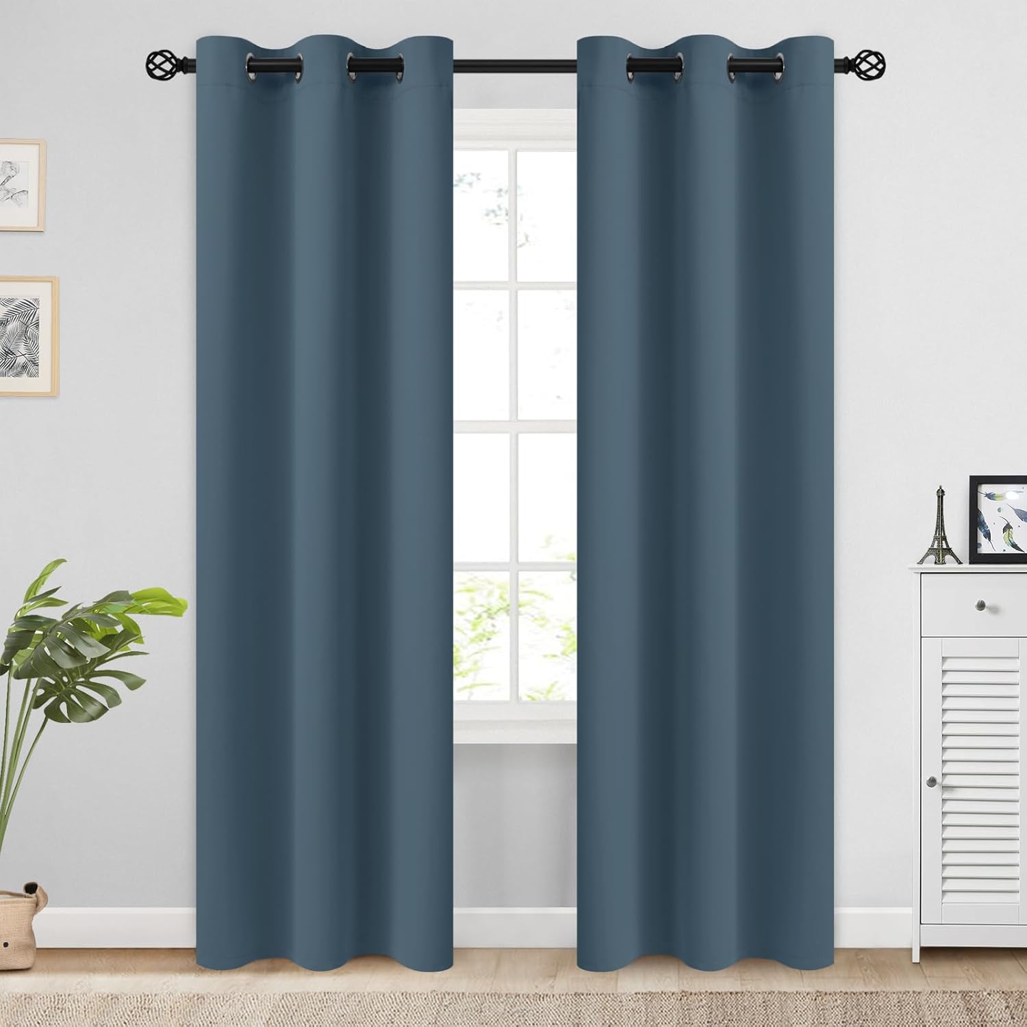COSVIYA Grommet Blackout Room Darkening Stone Blue Curtains