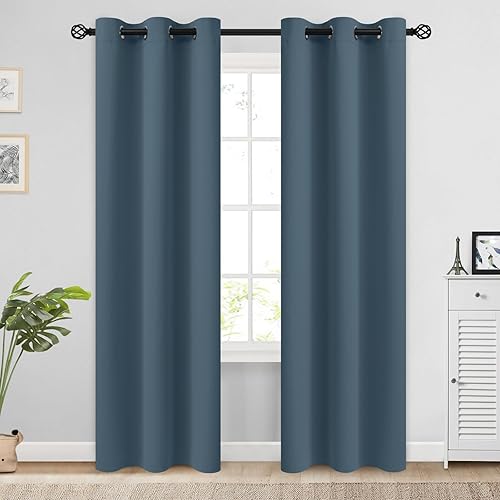 Miniatura 261 de COSVIYA Cortinas 100% opacas para dormitorio con forro negro, bloqueo de luz completa, aislamiento térmico y ojales, tratamiento de ventana de 54