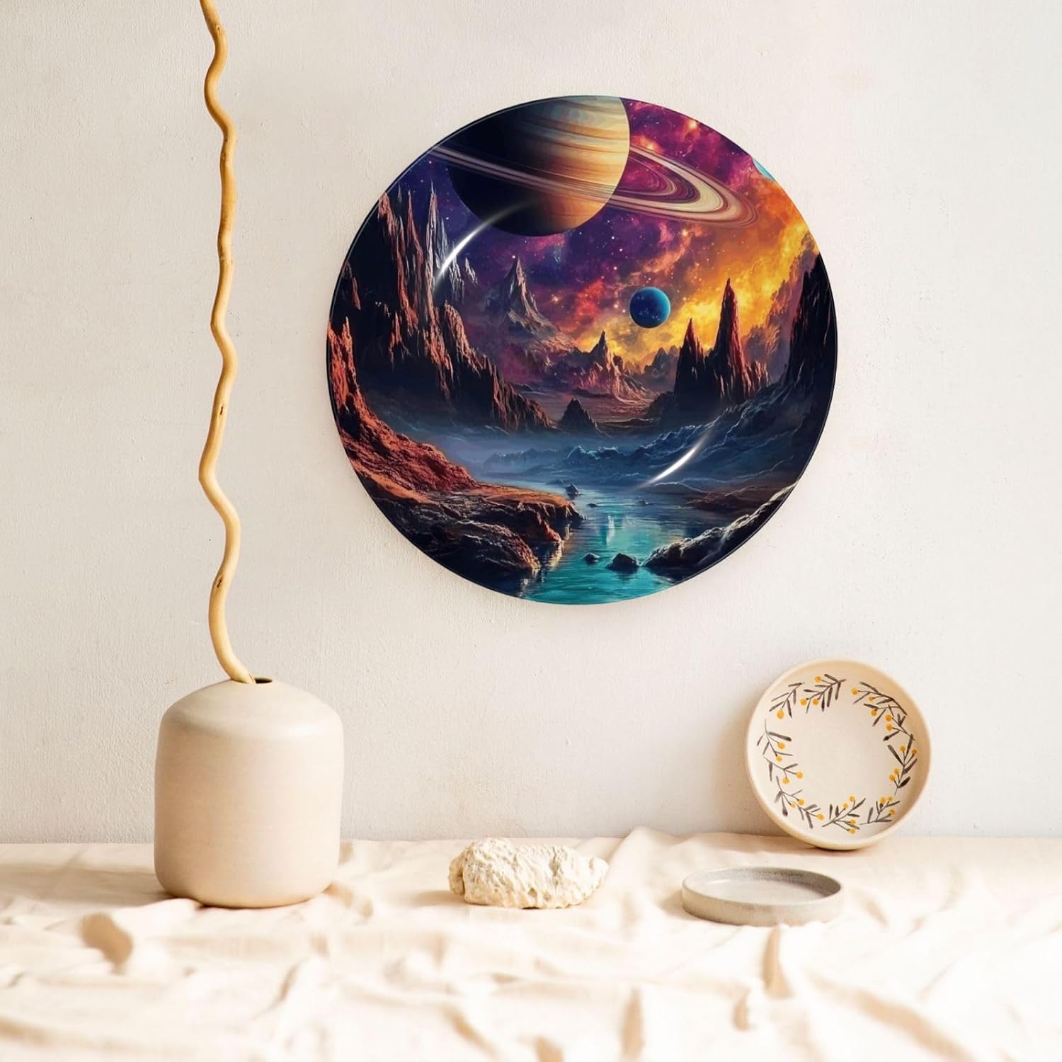 Space Galaxy Style Ceramic Plate Display Home Display With Stand Wall Hanging Plate For Home Decor 10 Inch