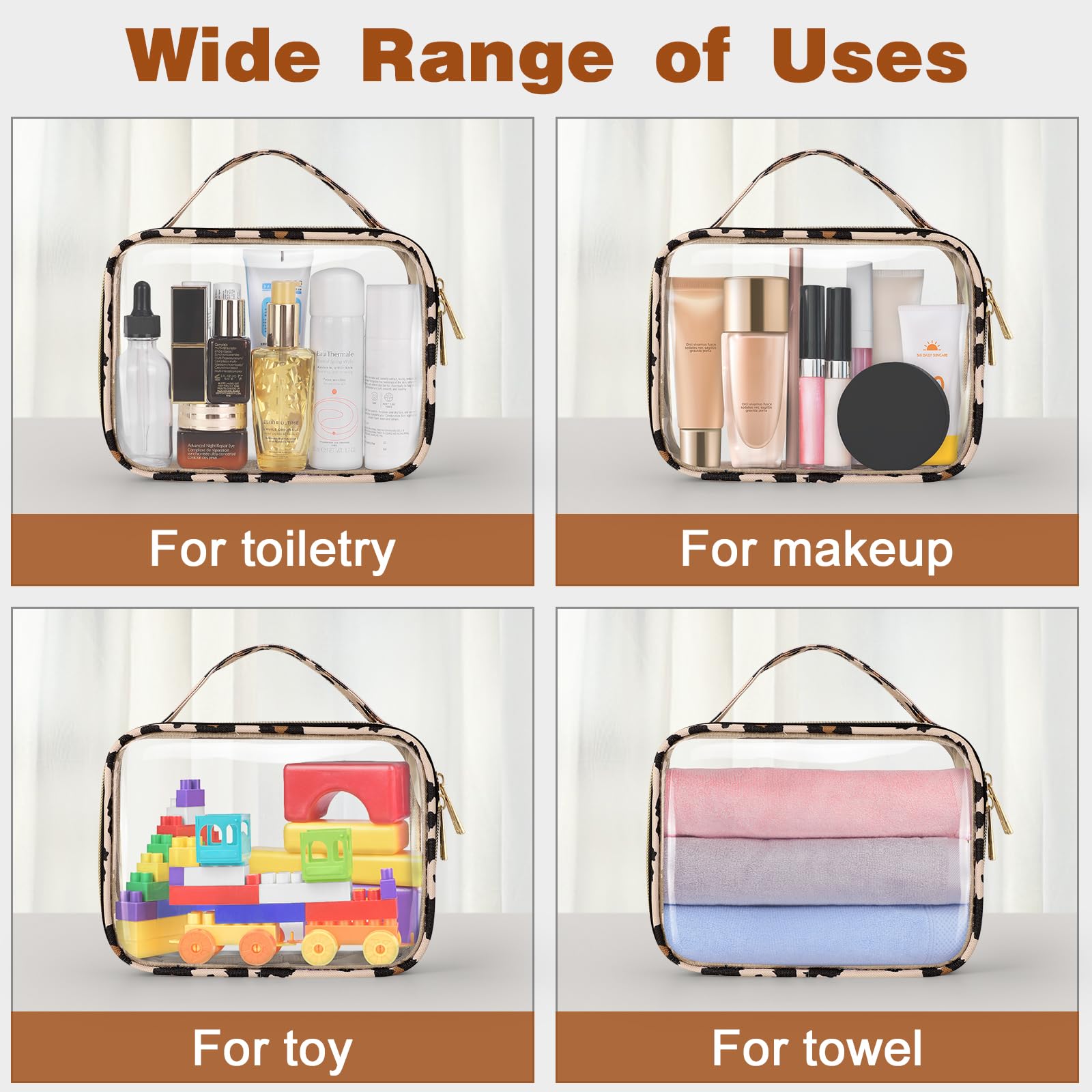 Wedama Neceser aprobado por la TSA, paquete de 3 bolsas de maquillaje transparentes con asas, bolsas de cosméticos transparentes de PVC de tamaño de cuarto de galón para mujeres y hombres, bolsa de