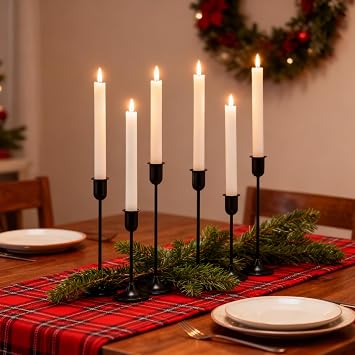 Black Taper Candle Holder 6 PCS, Vintage Candle Stick Candlestick Holders | Flameless Candle Holder Modern Decorative Table Centerpiece, Cozy Atmosphere for Home Decor, Wedding, Candlelit Dinner Party
