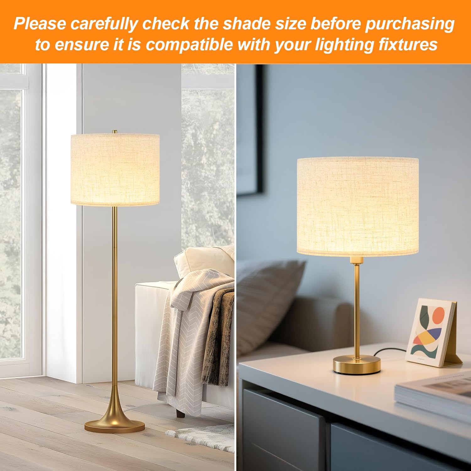 Beige Linen Lamp Shades Set of 4,Drum lamp shades for table lamps 13" Top x 13" Bottom x 10" High,Replacement Large Fabric Lampshade for Floor Lamps and Spider Fitter,Easy Assembly Required