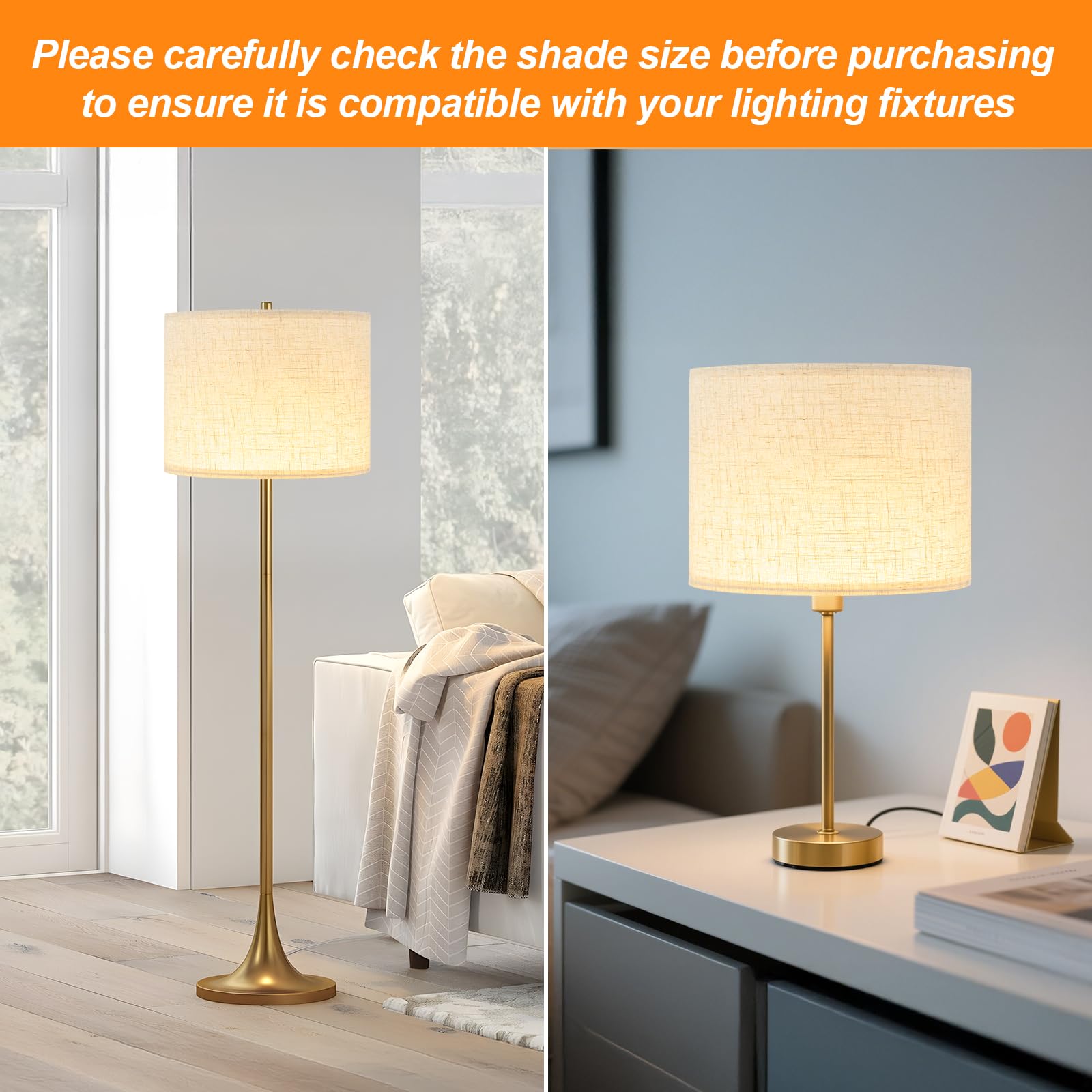 Lot de 4 abat-jours en lin beige pour lampes de table, 33 cm de haut x 33 cm de bas x 25,4 cm de haut, grand abat-jour de rechange en tissu pour lampadaires et montage araignée, assemblage facile