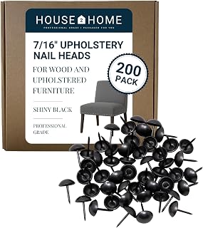 House2Home Upholstery Tacks for Furniture, 7/16" Upholstery Nail Heads for Furniture Trim, Decorative Nails for Wood and Upholstered Furniture, 200 Shiny Black Decorative Nail Heads, Nailhead Trim Kit