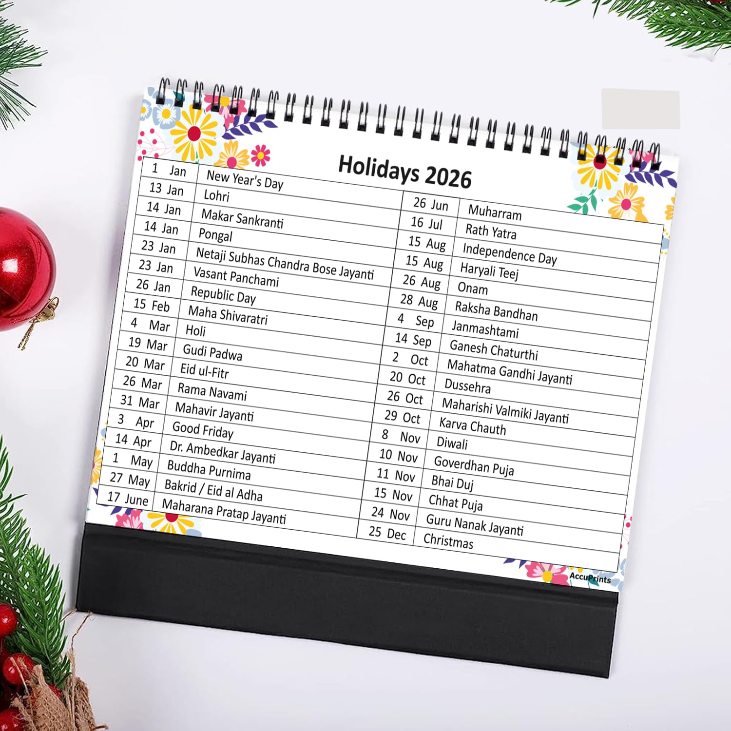 AccuPrints Calendario da scrivania 2025, formato grande, 14,7 x 20,8 cm, con spazio per segni/note, scrivania con fiori verdi