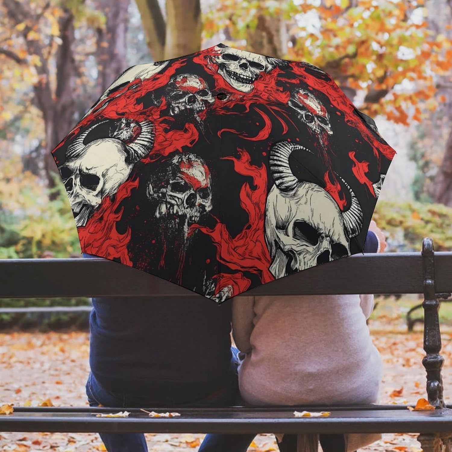 Evil Demon Skull with Flames Outdoor Sun Umbrella Compact Travel Folding Umbrellas for Rain image 5