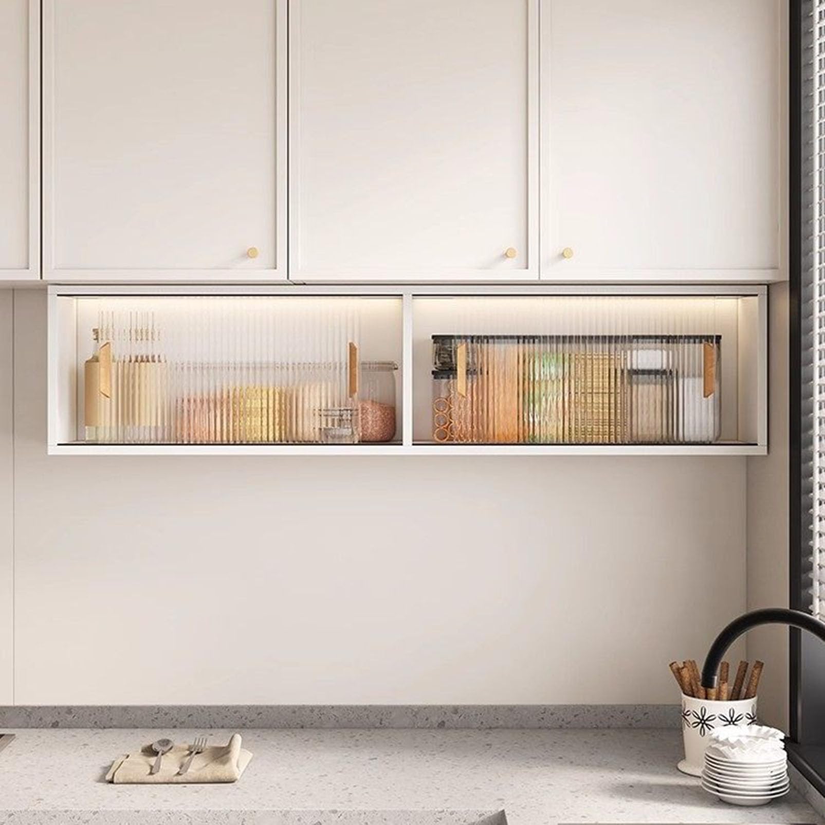 Armoire Murale Robuste Polyvalente, Organisateur de Rangement de Cuisine avec Porte coulissante en Acrylique et étagère inférieure, pour buanderie/Chambre/entrée