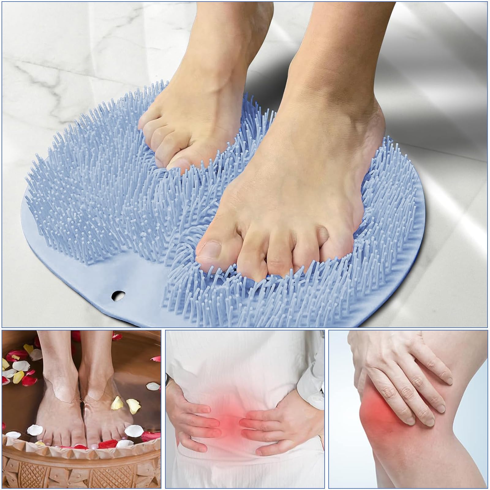 Silicone Shower Foot Brush Pad 2 sztuki 30 x 22 cm (niebieski + różowy) | Antypoślizgowa silikonowa podkładka do masażu szczotka do stóp pod prysznic odpowiednia do łazienki, podróży służbowej