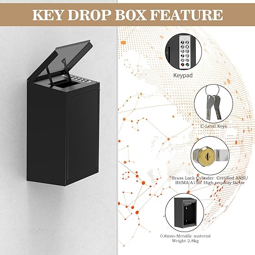 Miniatura 4 de WeHere Caja de llaves con cerradura inteligente para montaje en pared exterior, caja de devolución de llaves para automóvil, diseño antirrobo e