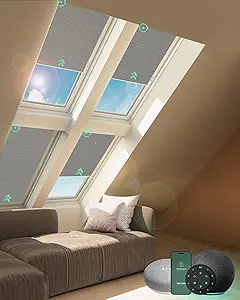 Yoolax Motorized Skylight Shades, Smart Cellular Blinds with Remote, Compatible with Alexa and Google, Blackout Light Grey