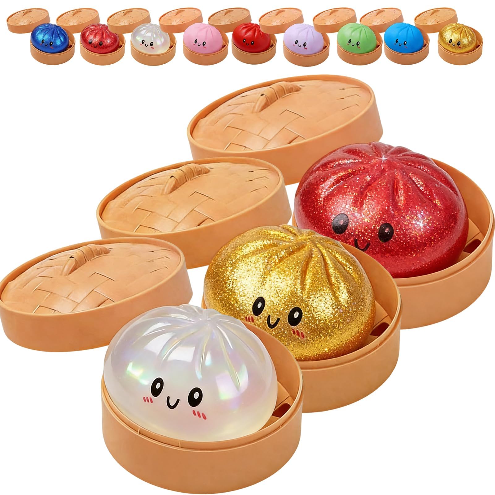 Glitter Dumpling Squishy, 2026 New Colorful Dumplings Squishies with Box, Soft Sensory Squeeze Toys for Adults Stress Relief (Colorful) — view 13