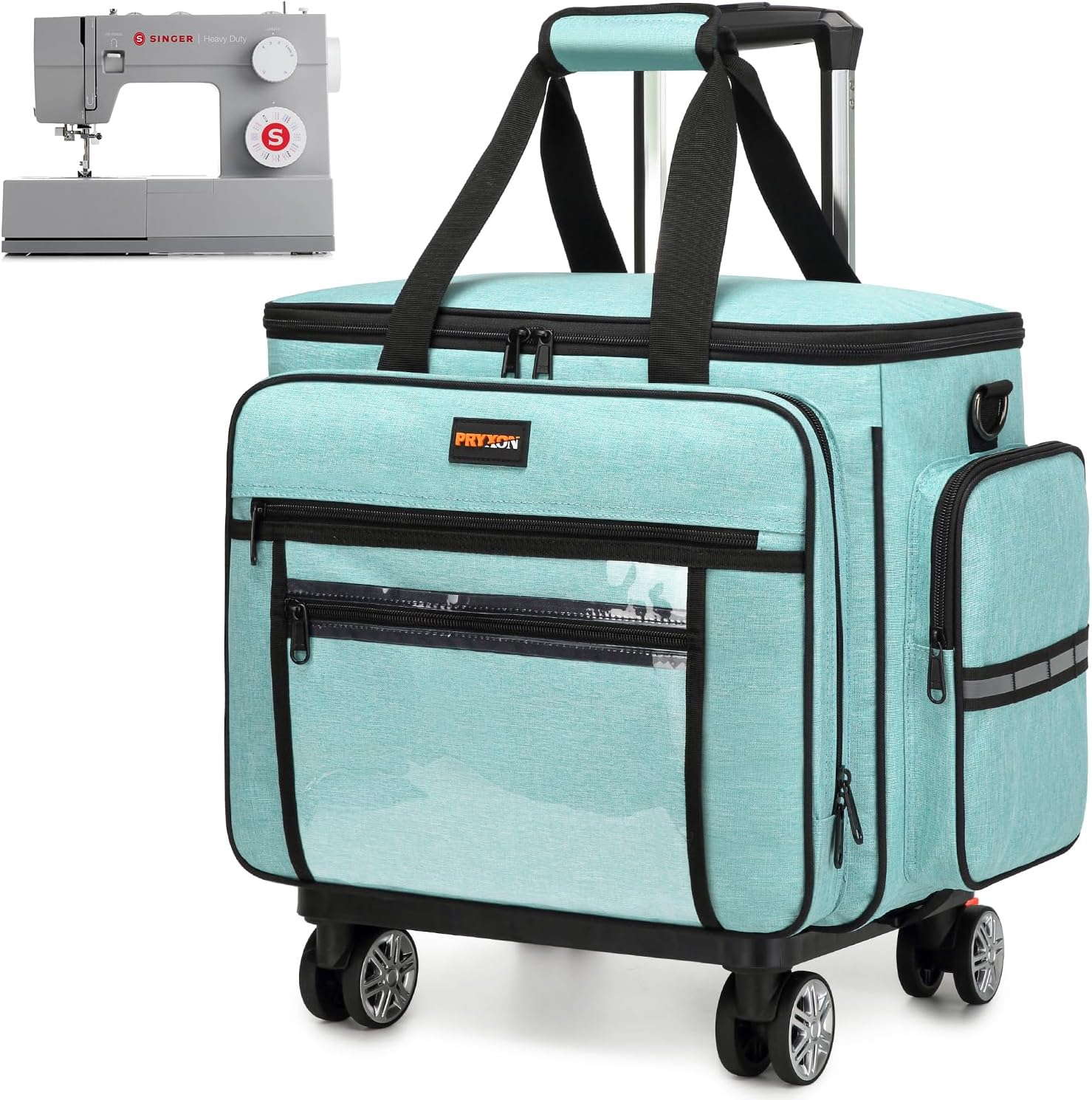 Sewing Machine Case with Wheels - Detachable Rolling Sewing Machine Case Fits Most Standard Sewing Machines And Storage Sewing Accessories, For Singer, Brother, Janome, Teal