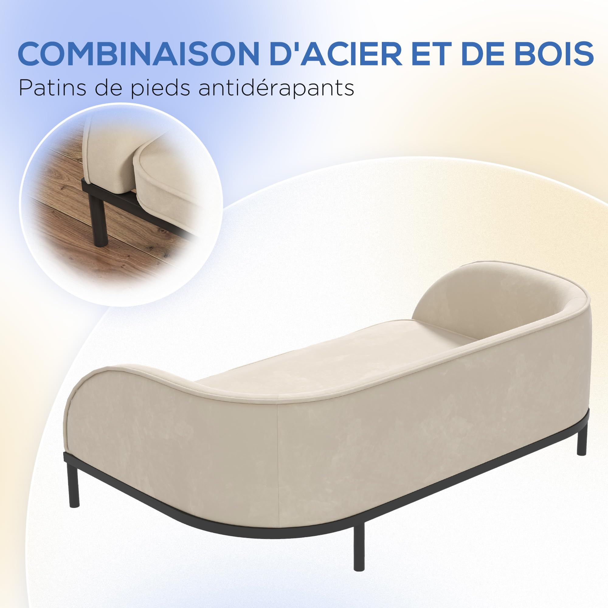 PawHut Canapé pour Chien lit surélevé pour Chien 101,5 x 62 x 34,5 cm Coussin déhoussable Pieds en Acier Surface en Velours lit pour Chien Blanc crème Noir