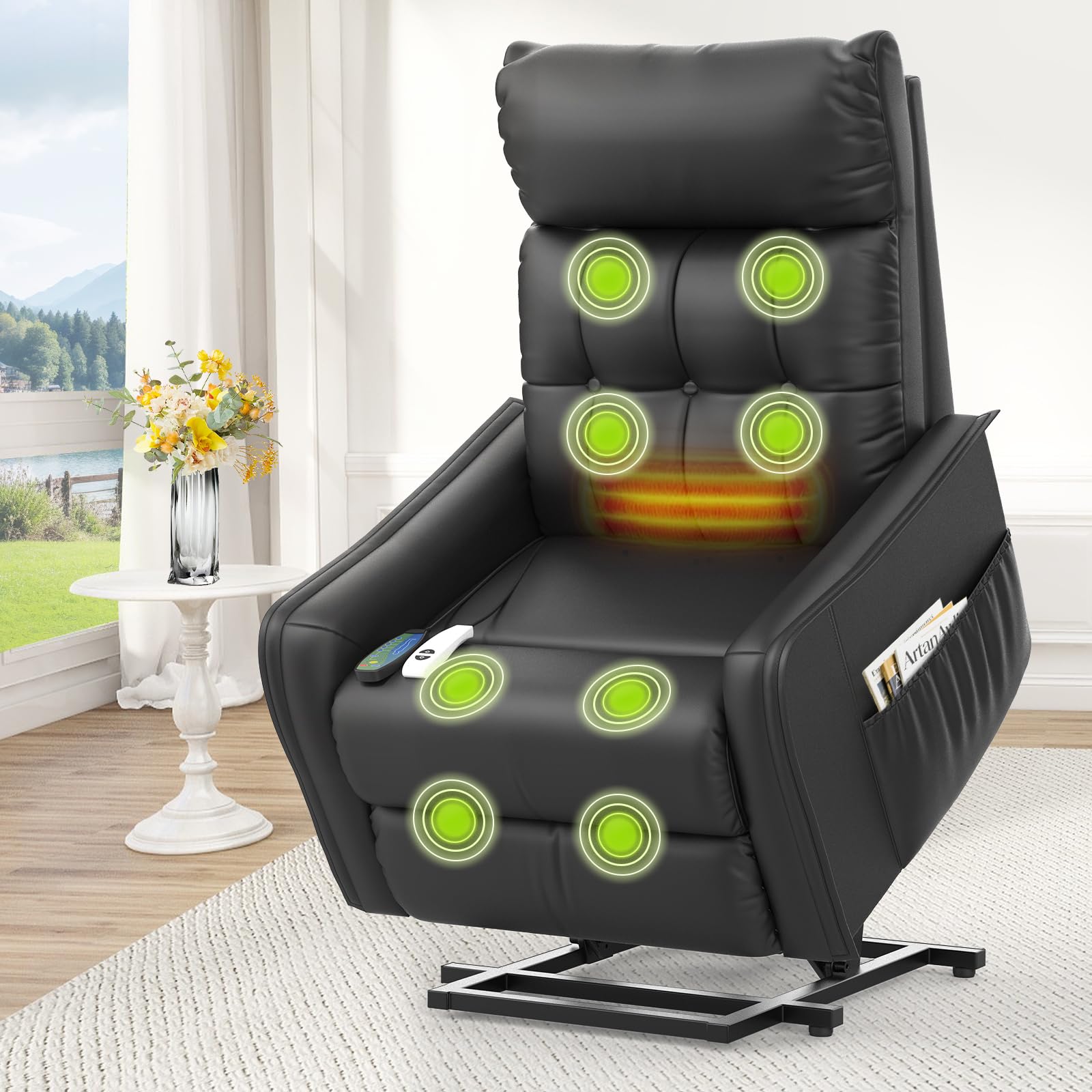 Srfzluxy Fernsehsessel Relaxsessel mit Aufstehhilfe, Elektrisch Massagesessel mit Liege-Funktion Massage & Heizung, TV-Sessel, Ruhesessel, Polstersessel, Wohnzimmer-Sessel mit 2 Fernbedienungen