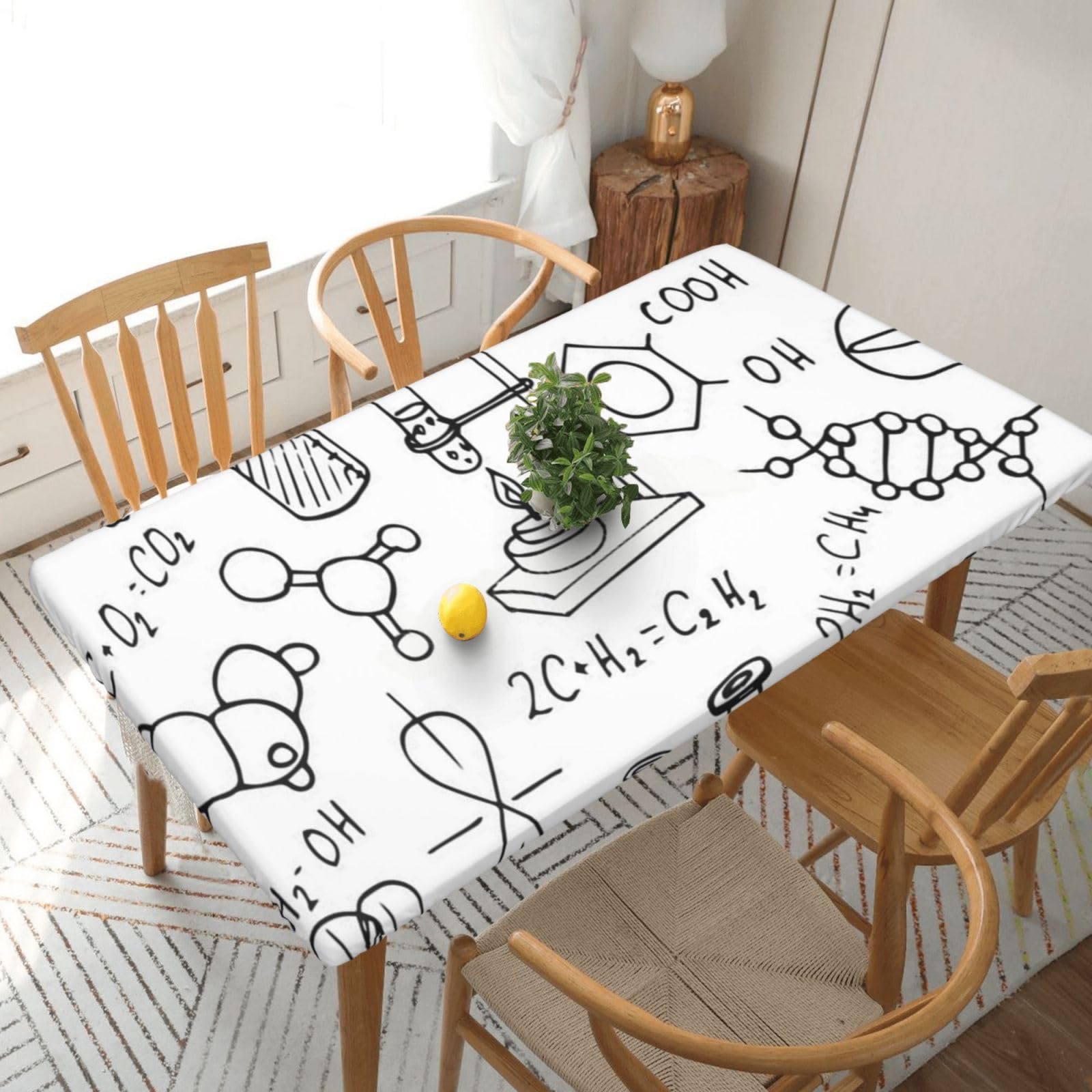 DCEHGEW Elastic Fitted Rectangle Tablecloth for 5ft Tables, Chemistry Print-r18395 Printed Oilproof & Washable Fabric Picnic Table Cloth Table Covers