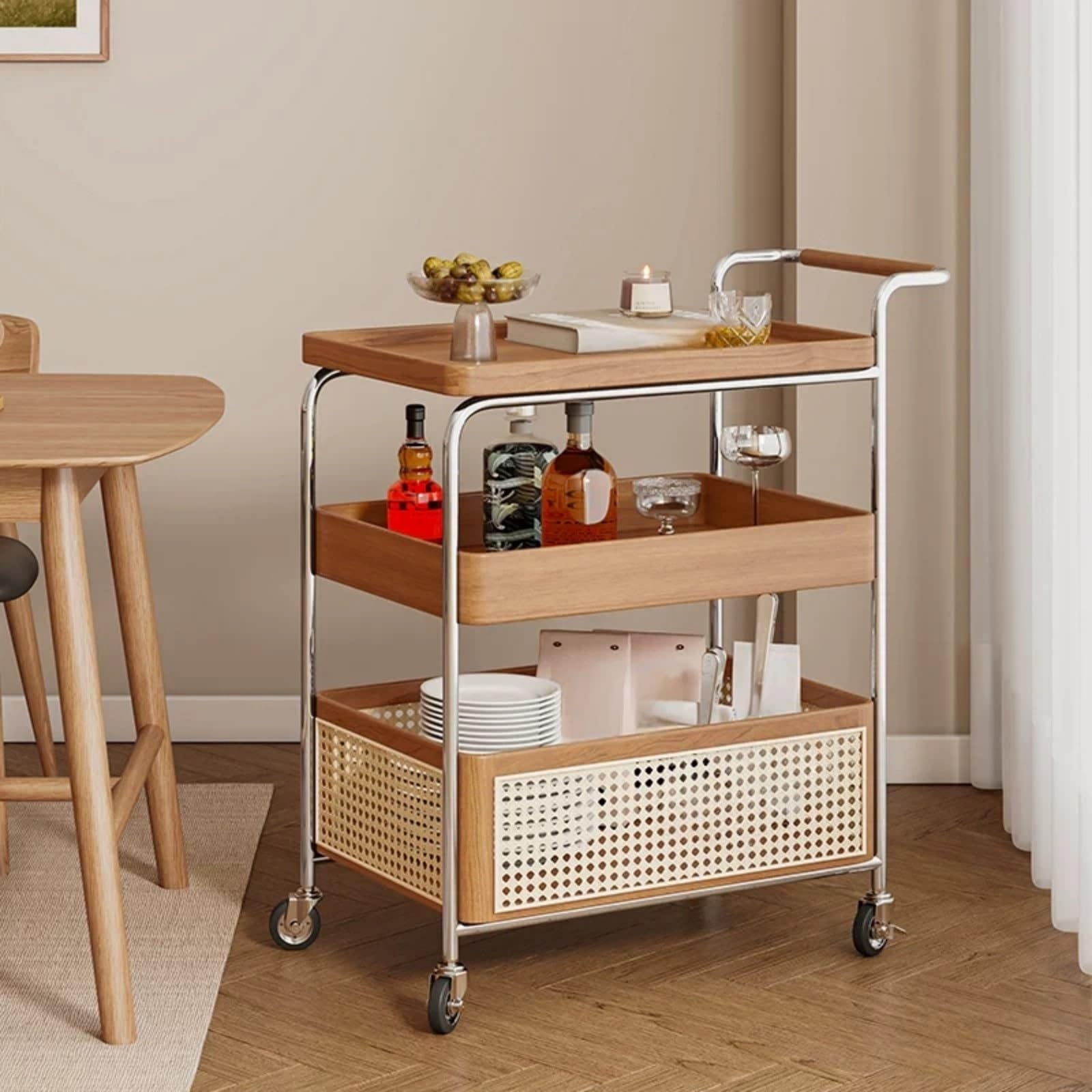 Carrello da cucina Tavolino con ruote e carrello buffet Carrello mobile for il soggiorno lo stoccaggio(Bruin)