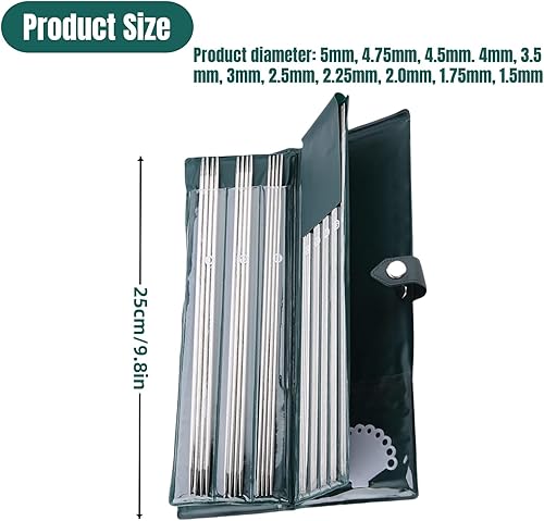 Miniatura 4 de 44 agujas de tejer de doble punta, de acero inoxidable para suéter de tejido recto, juego de agujas rectas de 0.197 in, 0.187 in, 0.177 in, 0.157