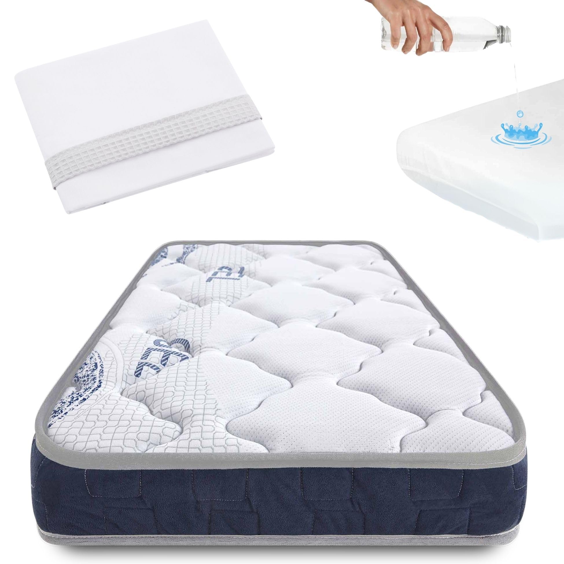 Colchón 70x140, Protector Colchón, Sábanas | Symphony CoolDreams | Viscoelástica termosensible, espuma de célula abierta, certificados OEKO-TEX y CertiPUR. Incluye protector colchón y sábanas