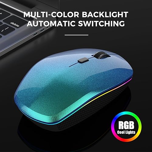 Miniatura 3 de FENISIO Ratón inalámbrico, mouse USB para computadora recargable de 2.4 G, mouse inalámbrico óptico ultra silencioso, ergonómico con
