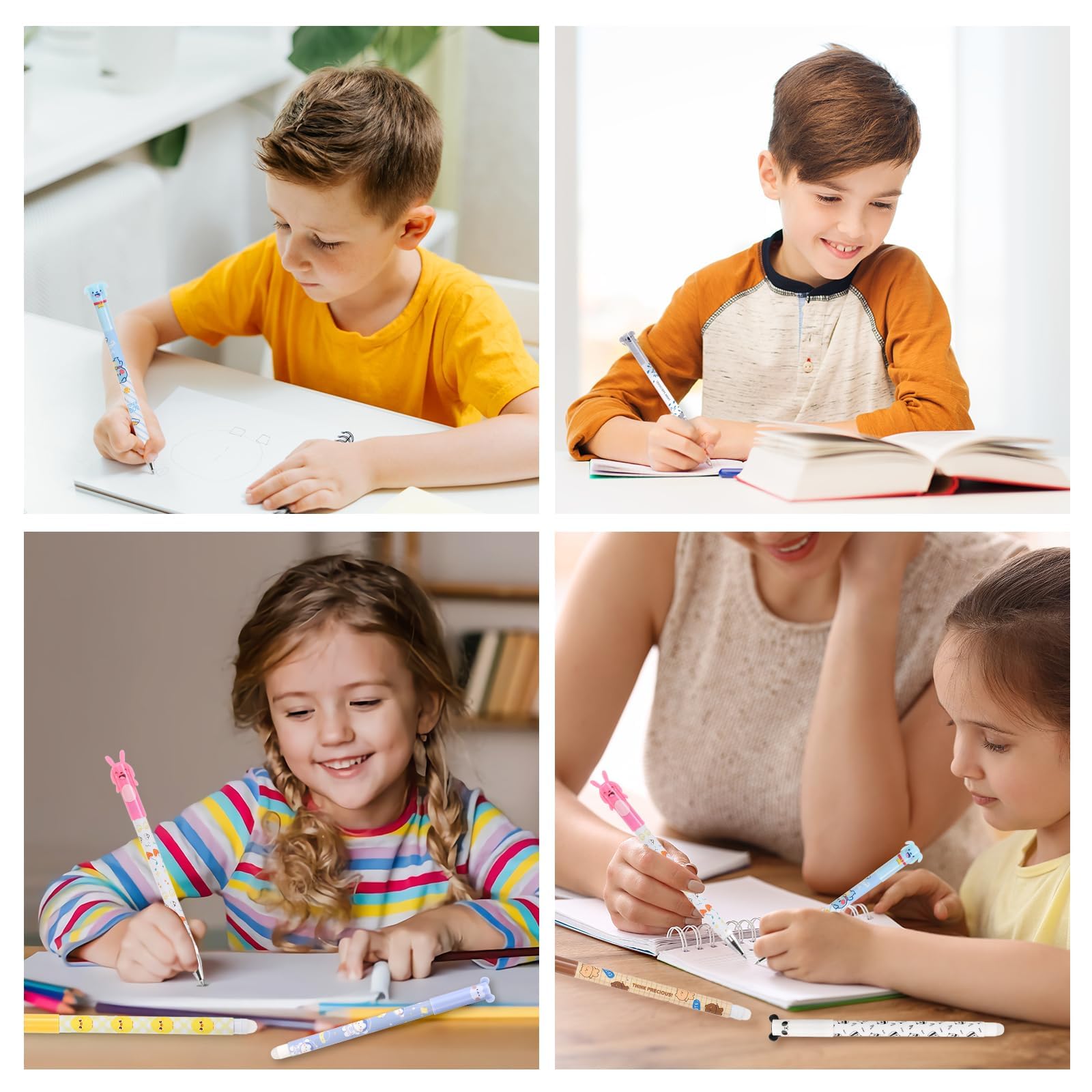 12 unidades de tinta negra y azul de dibujos animados con punta borrable, bolígrafo de gel borrable de 0,5 mm de diámetro de mina, bolígrafo borrable de dibujos animados, bolígrafo borrable para