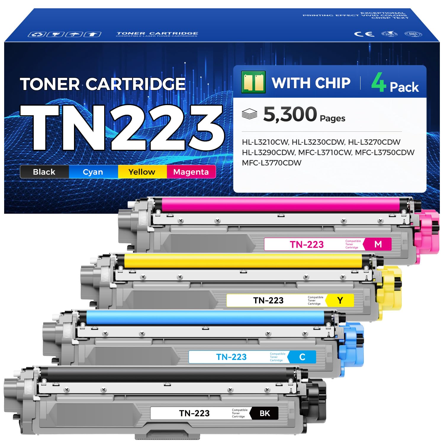 TN223 Toner Cartridge 4-Pack Compatible with Brother HL-L3210CW MFC-L3710CW