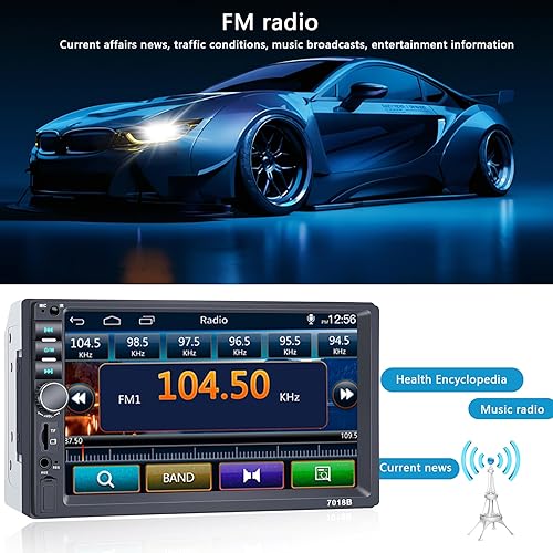 Miniatura 4 de Estéreo de coche de doble DIN, radio de coche de 7 pulgadas con pantalla táctil HD Bluetooth estéreo para automóvil, llamadas manos libres