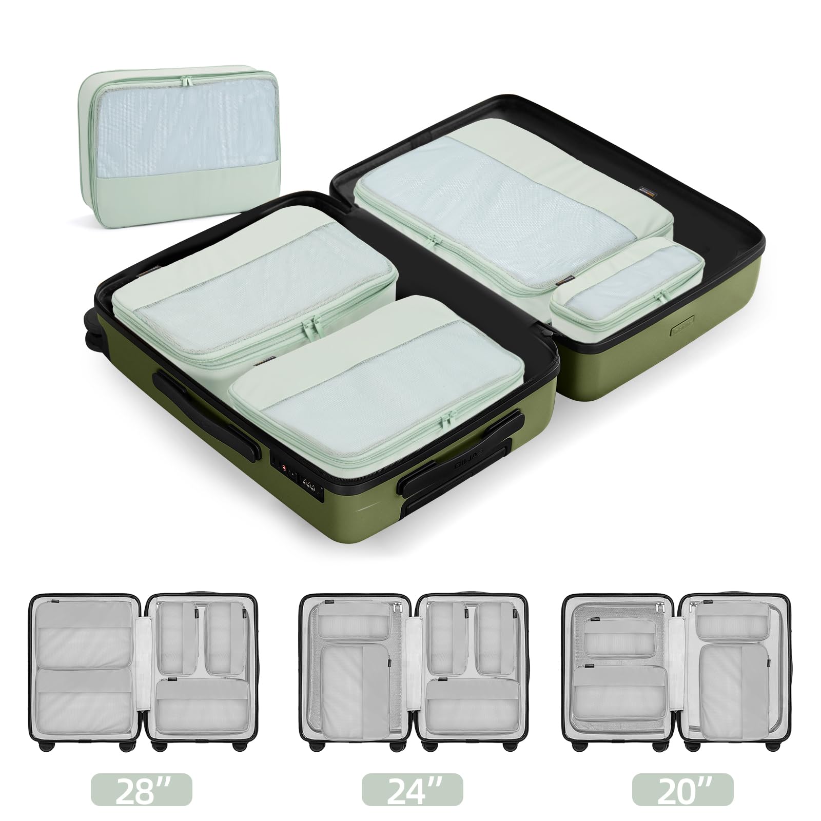 Paquete de 4 cubos de embalaje de compresión para maletas y mochilas, organizadores de embalaje ligeros de viaje, bolsas de equipaje que ahorran espacio (verde claro)