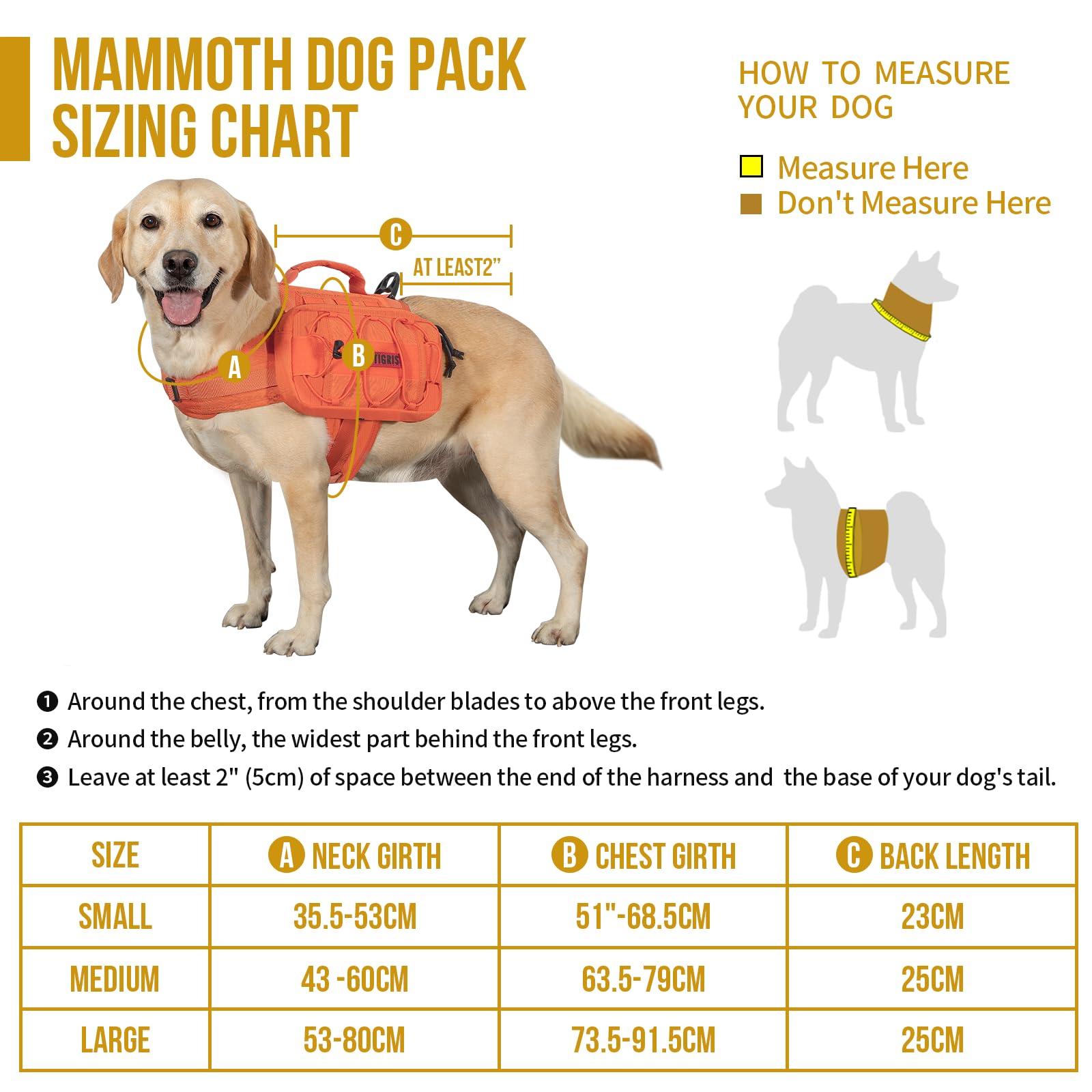 OneTigris Mammoth - Sac à dos pour chien, version 2.0, pour chiens de taille M/L (L, orange)