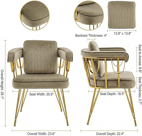 Miniatura 2 de Silla de escritorio sin ruedas, sillas de tocador de maquillaje con base de metal, almohada extra trasera adjunta tapizada de terciopelo para niñas,