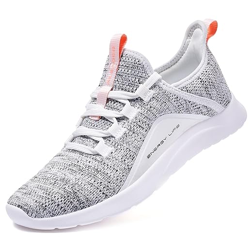 ALEADER Women's Energycloud Slip On Walking Shoes Pure Running Shoes for Gym Workout Treadmill Running Errands White Gray Size 8 US