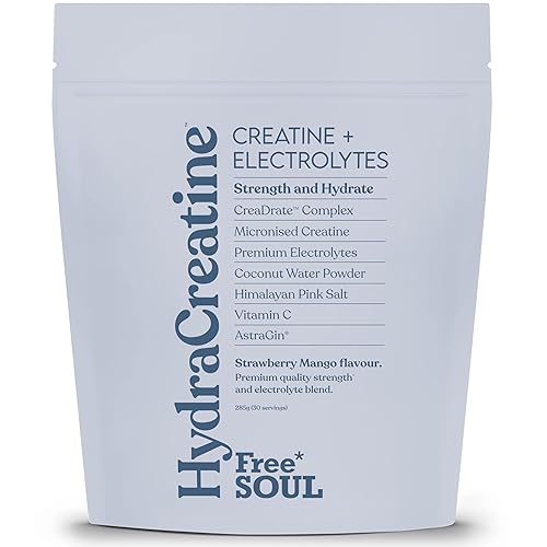 HydraCreatine™ Creatine Monohydrate & Electrolytes Powder | Hydrate, Performance & Strength All in 1 with Magnesium, Vitamin C, Biotin & Coconut Water | Strawberry Mango Flavoured | Free Soul - Electrolytes + Creatine
