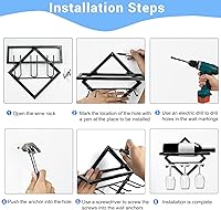 Vista 3 de AUHOKY Soporte de metal para vino montado en la pared, estante de vidrio plegable para colgar vino tinto con 3 soportes para vidrio de vástago