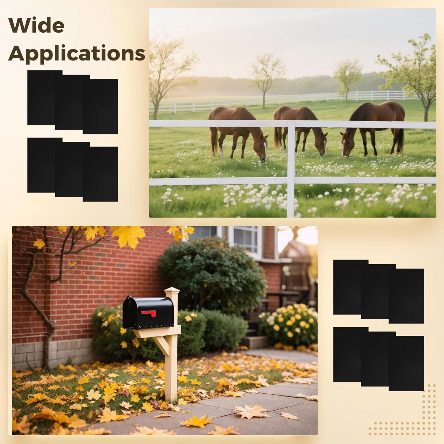 12 Black PVC Protection Sleeves for Wood Fence Posts, 43 X 30 Cm, Easy-Install Weather-Resistant Wraps